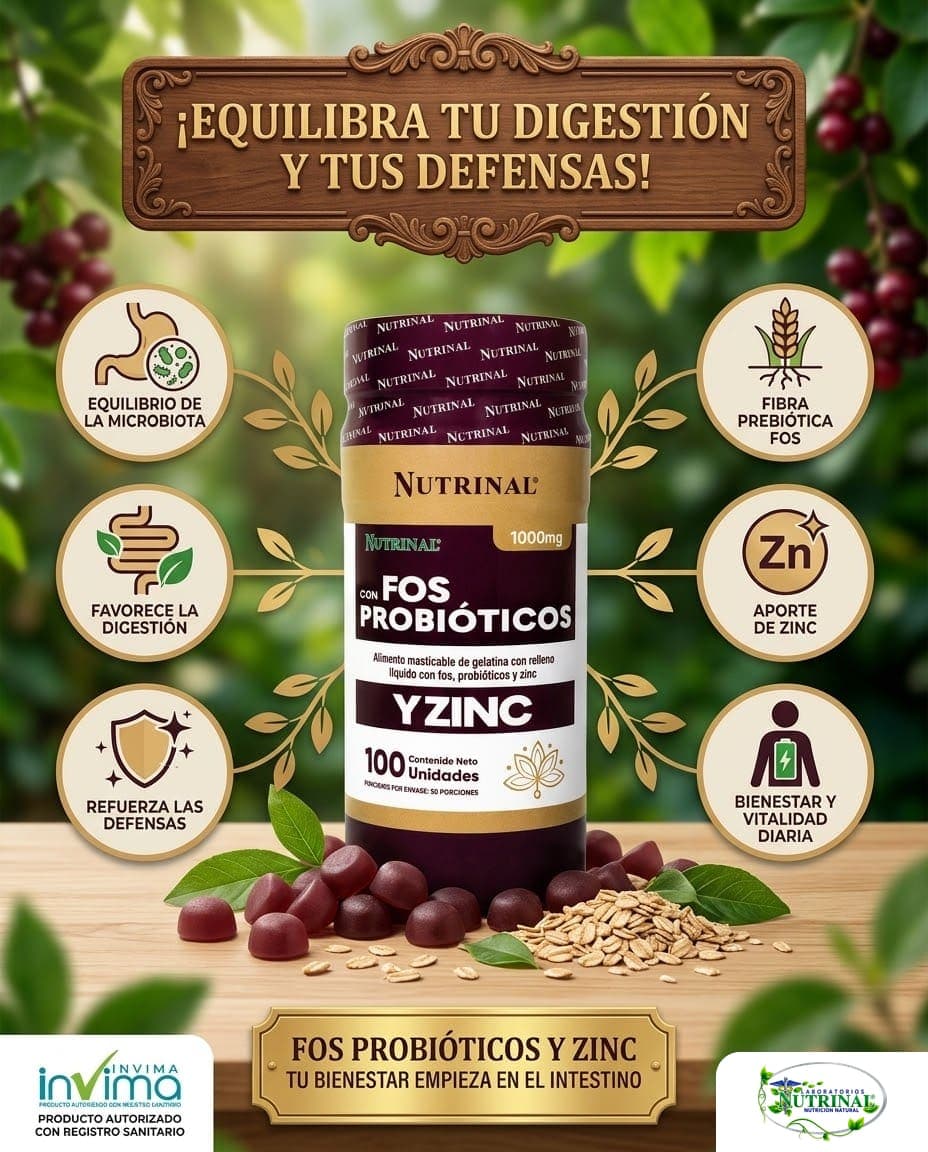 FOS Probióticos y Zinc de Laboratorios Nutrinal: Equilibrio intestinal, defensa natural