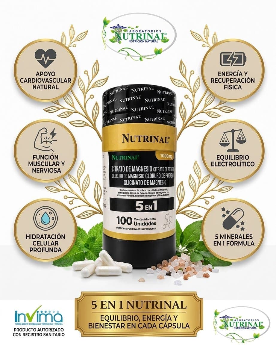 5 en 1 de Laboratorios Nutrinal: Cinco formas de magnesio y potasio en una sola cápsula