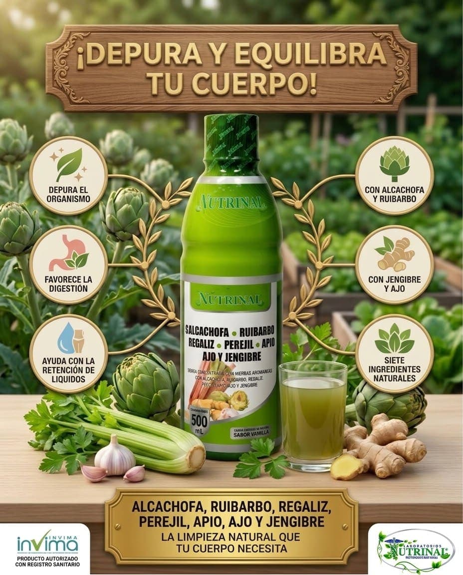 Limpieza Hepática de Laboratorios Nutrinal: Alcachofa, ruibarbo, regaliz, apio y jengibre