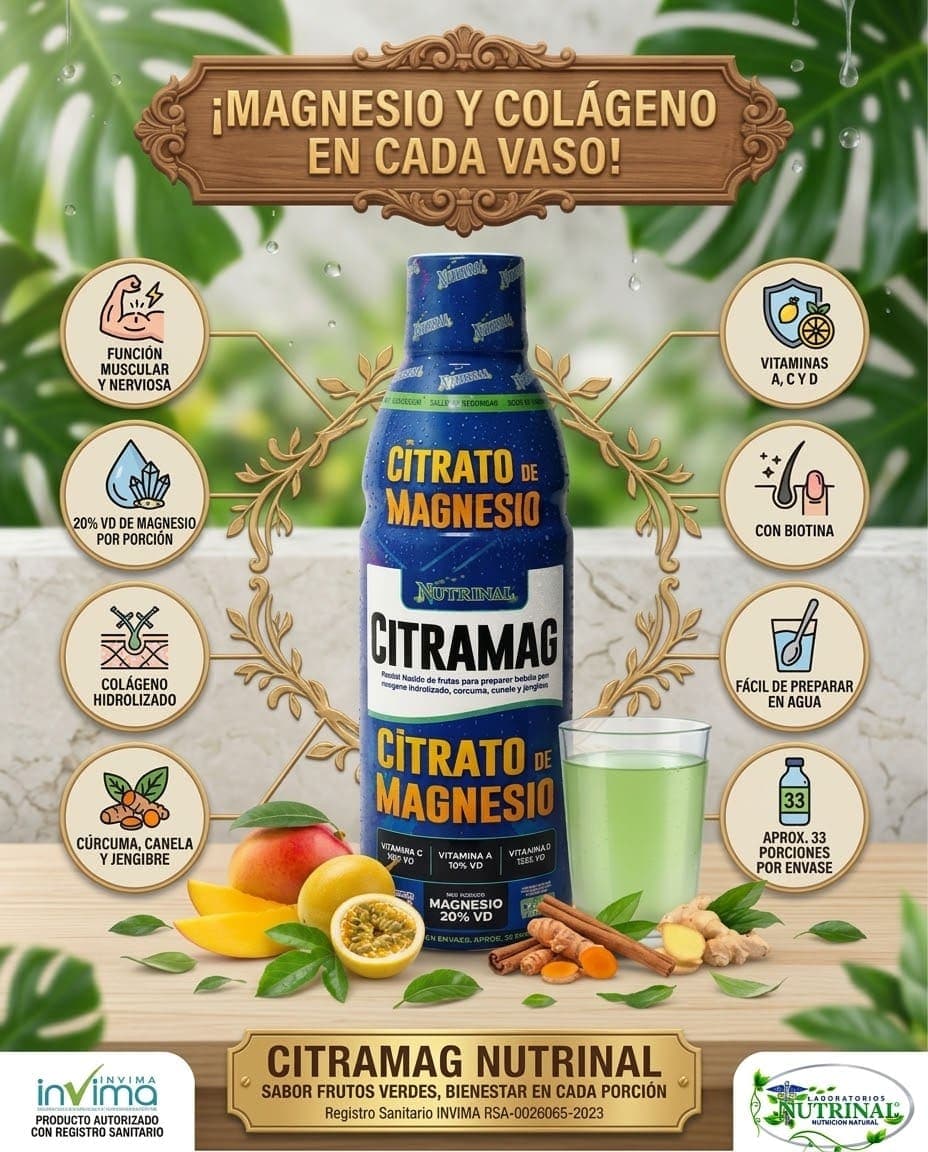 CITRAMAG de Laboratorios Nutrinal: Citrato de magnesio con colágeno, cúrcuma, canela y jengibre