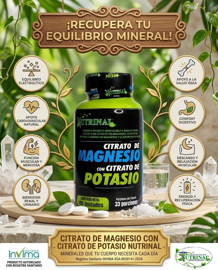 Citrato de Magnesio con Citrato de Potasio en tabletas de Laboratorios Nutrinal: Cuatro sales minerales en disco masticable