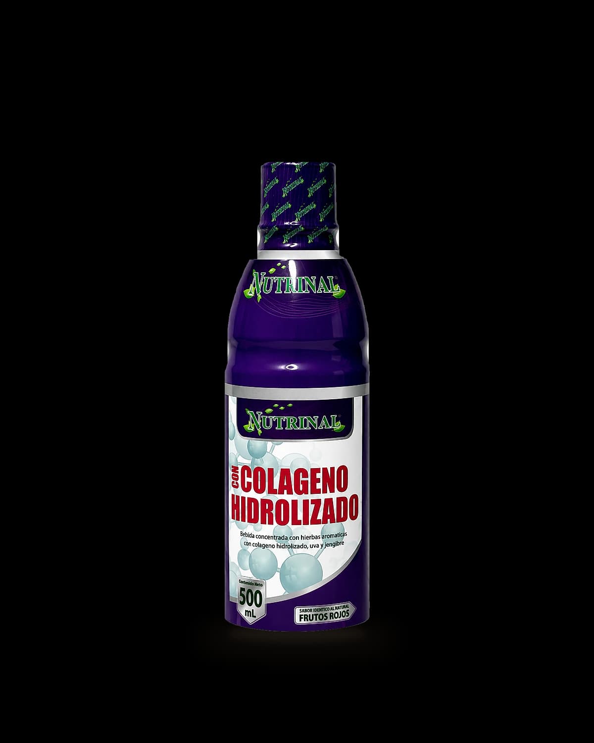 Botella morada de Colágeno Hidrolizado de Laboratorios Nutrinal, bebida de 500 mL sabor frutos rojos
