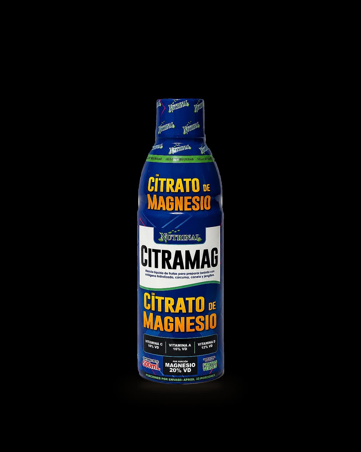 Botella azul de CITRAMAG de Laboratorios Nutrinal, citrato de magnesio líquido de 500 mL