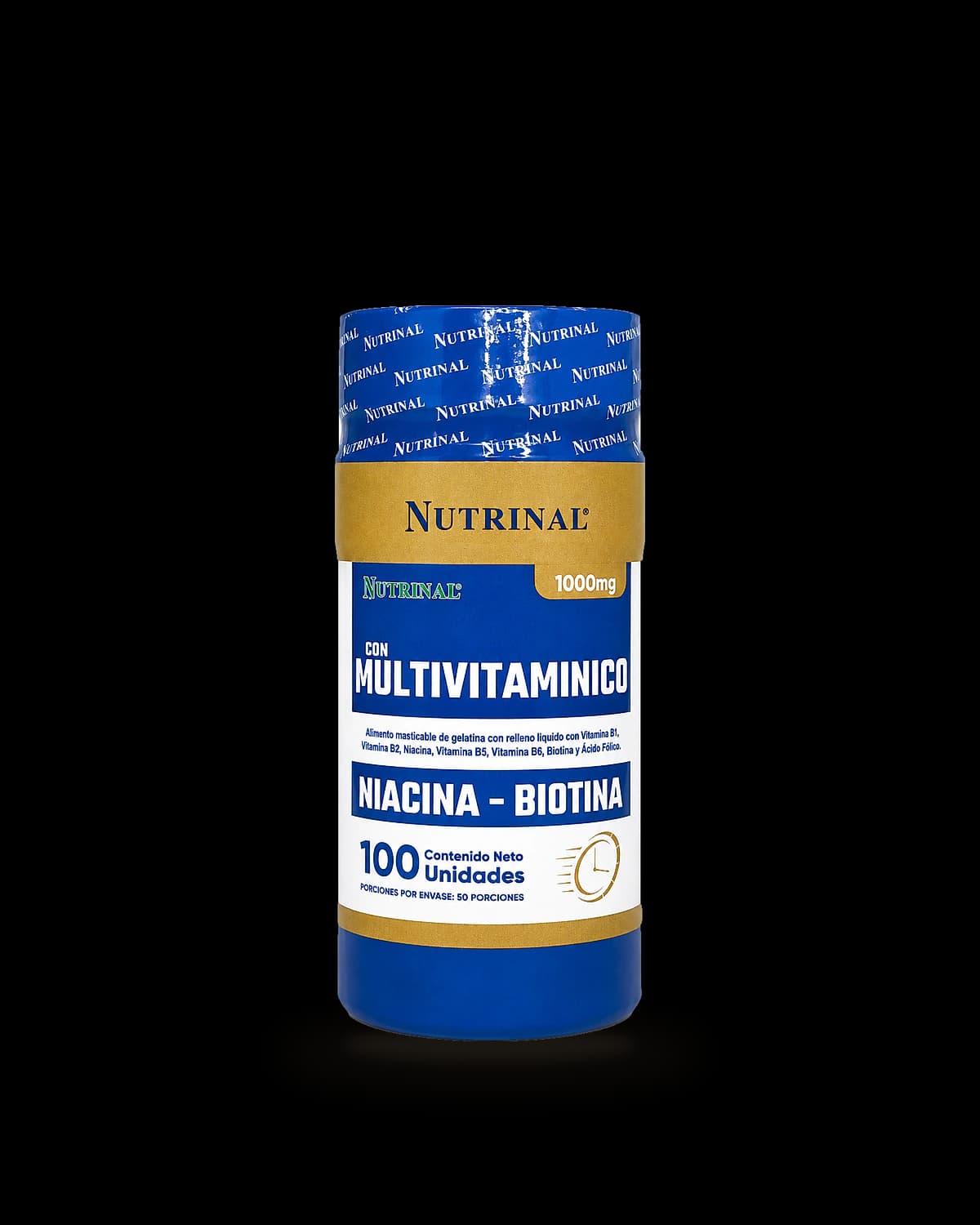 Frasco de Multivitamínico con Niacina y Biotina de Laboratorios Nutrinal, 100 cápsulas blandas de gelatina